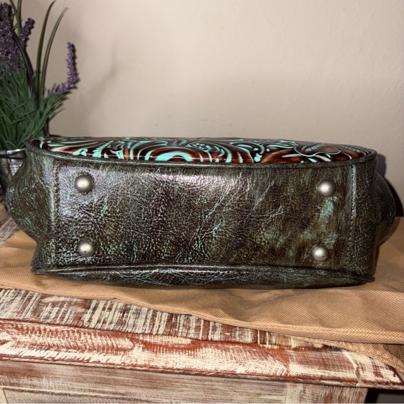 Patricia Nash Floral Embossed Shoulder Bag - Brown and Turquoise - Picture 6 of 9